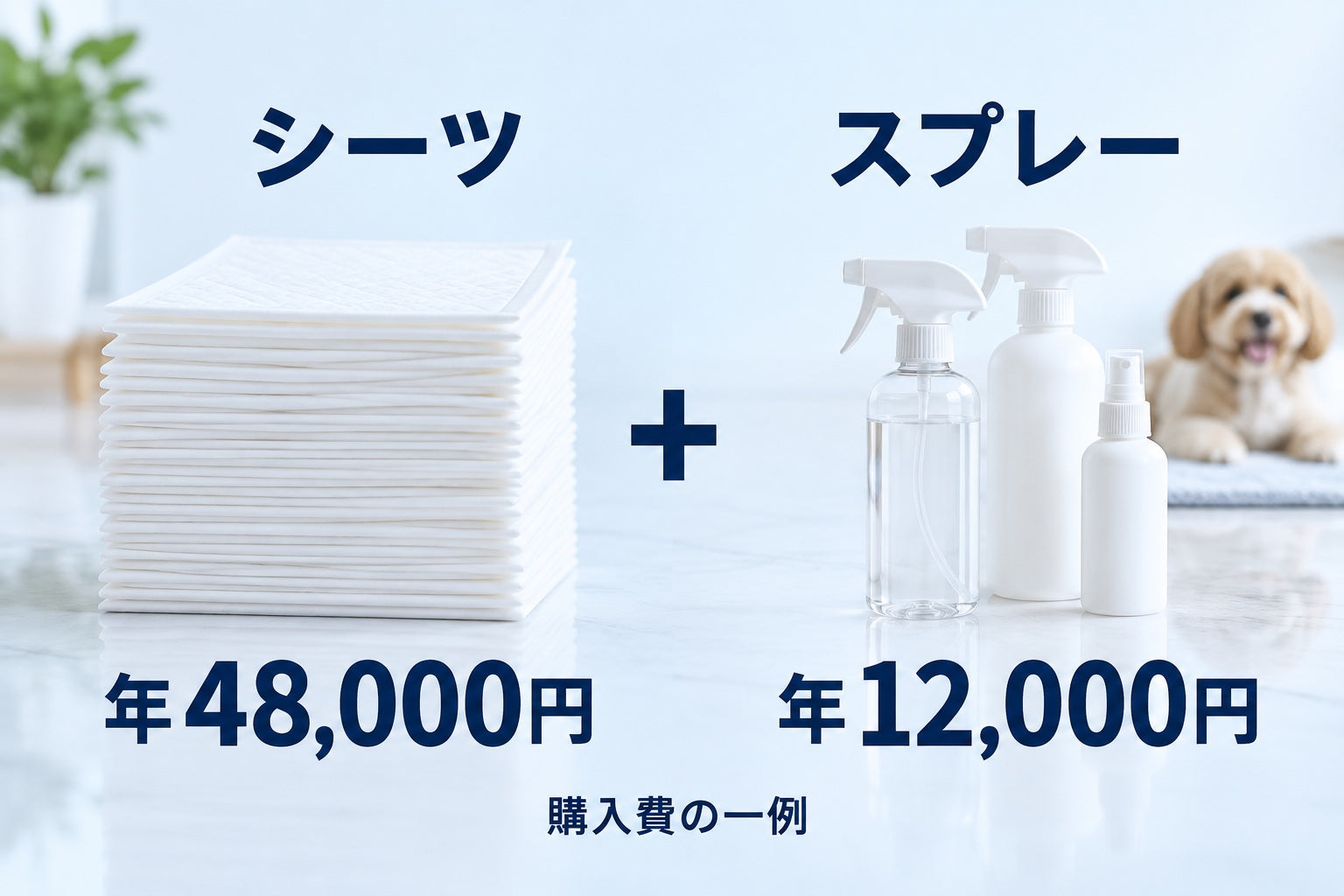 シーツとスプレーに月5000円使うと、1年で60000円になる計算図