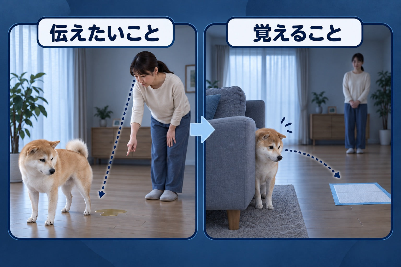 叱られた犬が、人の前で排尿を避けるようになることがある図