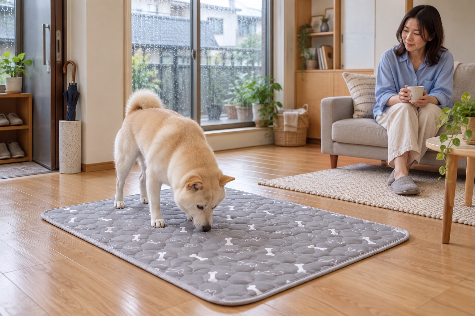 雨の日にも、室内のいつものトイレを使えるよう準備する暮らし