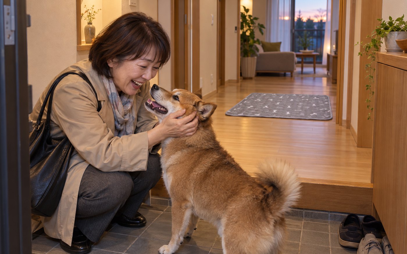 帰宅して、床より先に犬の顔を見る